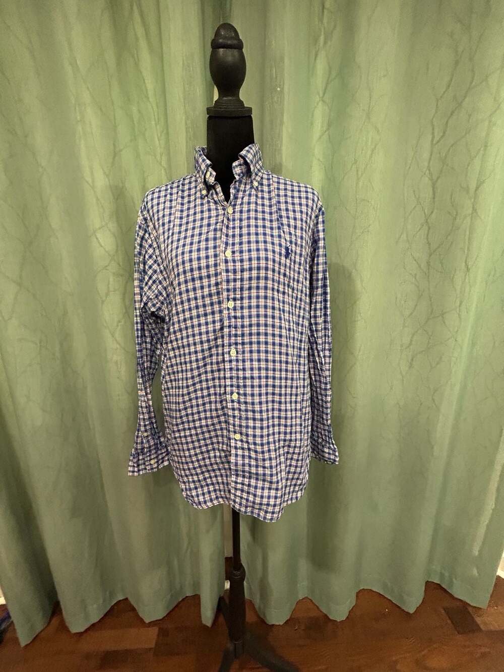 Ralph Lauren Plaid Dress Shirt Size M Blue Long Sleeve